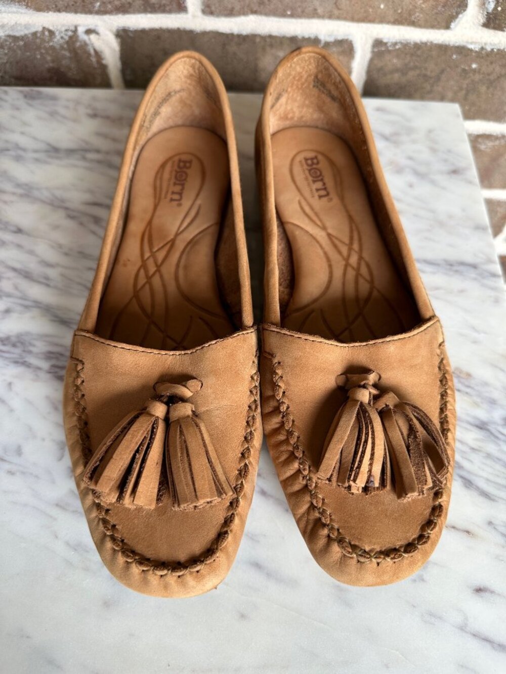 Born Tan Suede Tassel Loafers